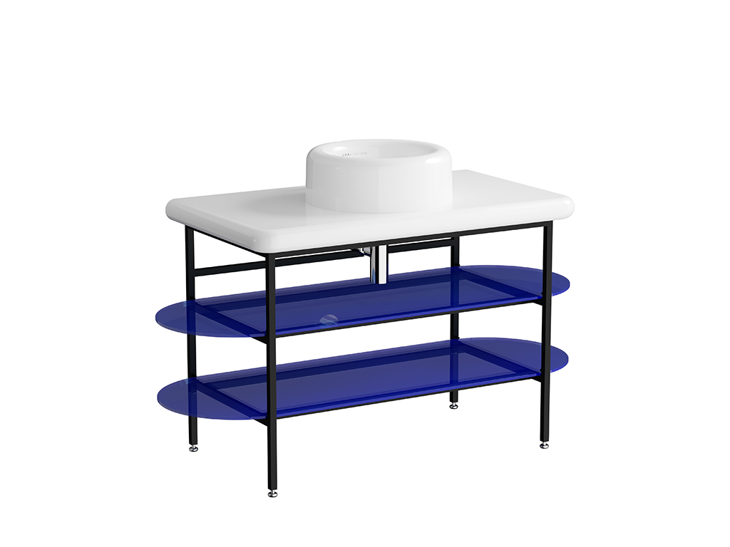 Washbasin Unit 100cm With Glass Shelf Ceramic Countertop Vitra - Liquid Series ürün görseli 3