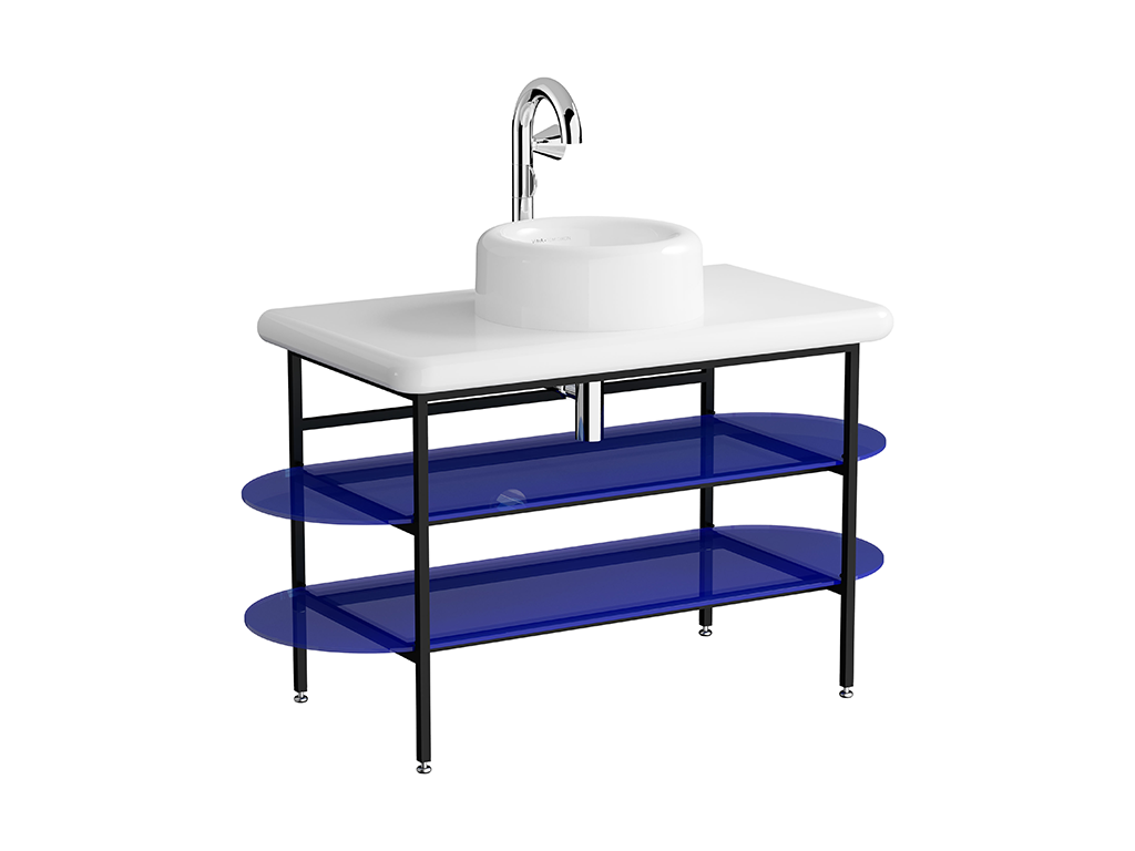 Washbasin Unit 100cm With Glass Shelf Ceramic Countertop Vitra - Liquid Series ürün görseli 4