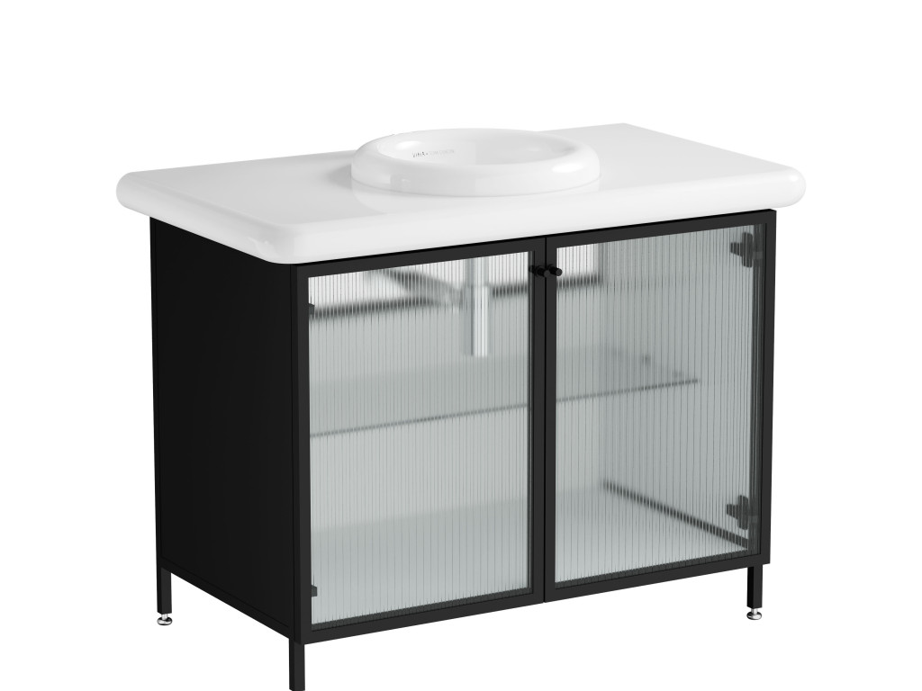 Washbasin Unit 100cm With Glass Doors Ceramic Countertop Vitra - Liquid Series product image 4