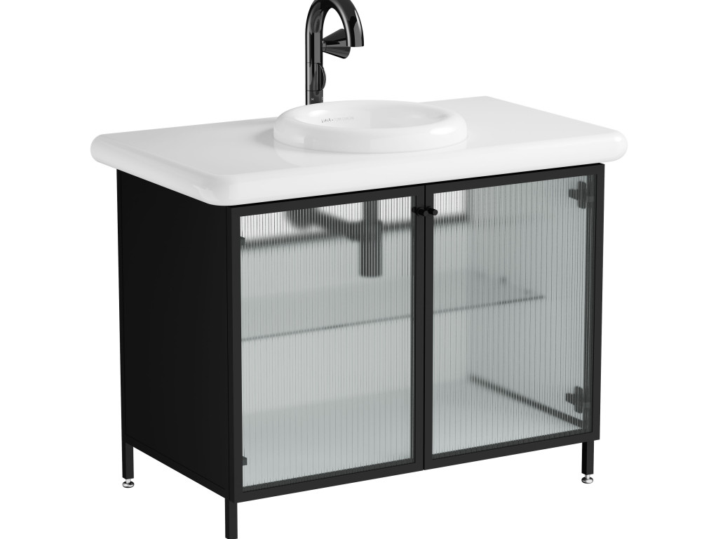 Washbasin Unit 100cm With Glass Doors Ceramic Countertop Vitra - Liquid Series product image 5