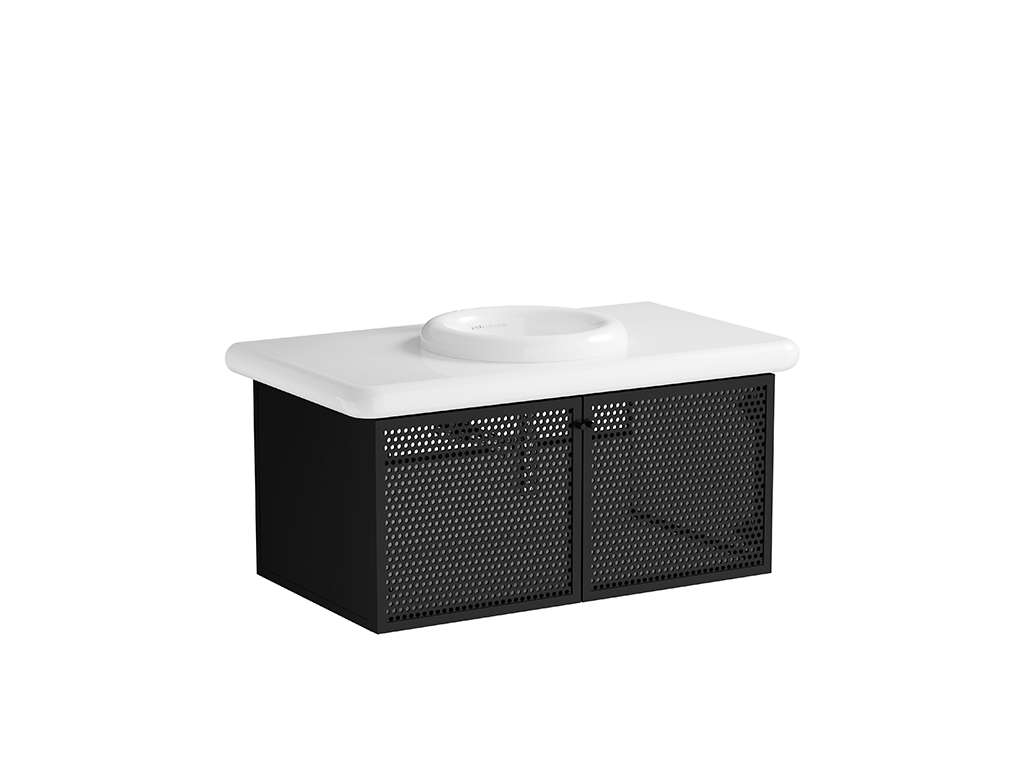 Washbasin Unit 100cm With Metal Doors Ceramic Countertop Vitra - Liquid Series ürün görseli 2