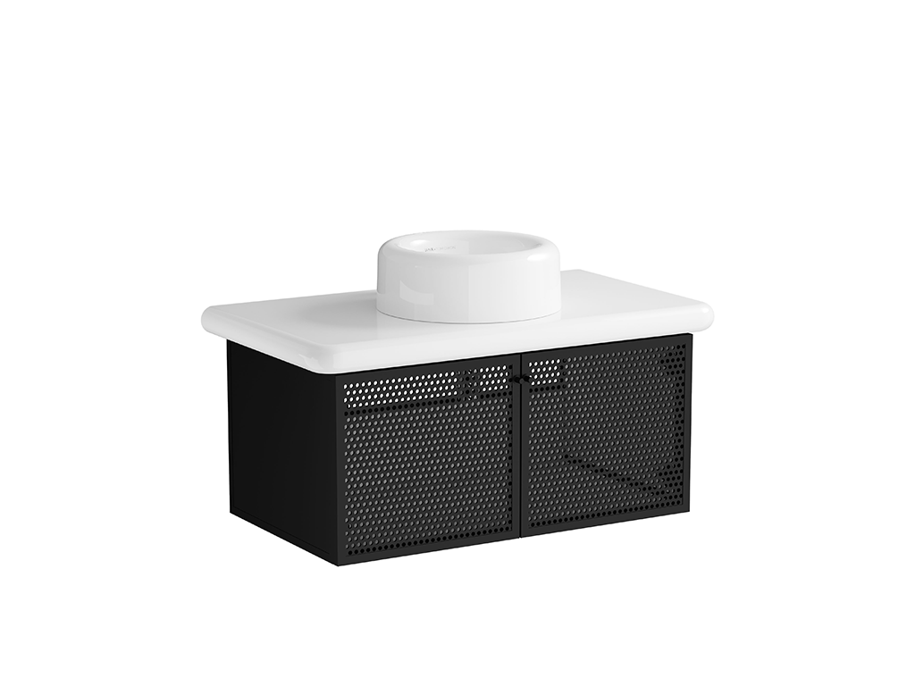 Washbasin Unit 100cm With Metal Doors Ceramic Countertop Vitra - Liquid Series ürün görseli 4