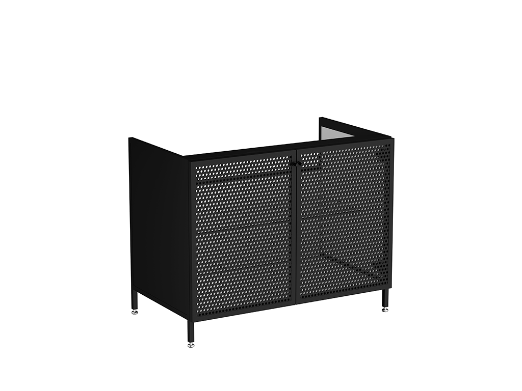 Washbasin Unit 100cm With Metal Doors Ceramic Countertop Vitra - Liquid Series