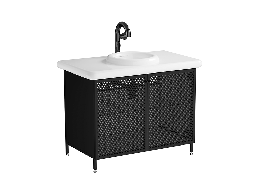 Washbasin Unit 100cm With Metal Doors Ceramic Countertop Vitra - Liquid Series ürün görseli 2