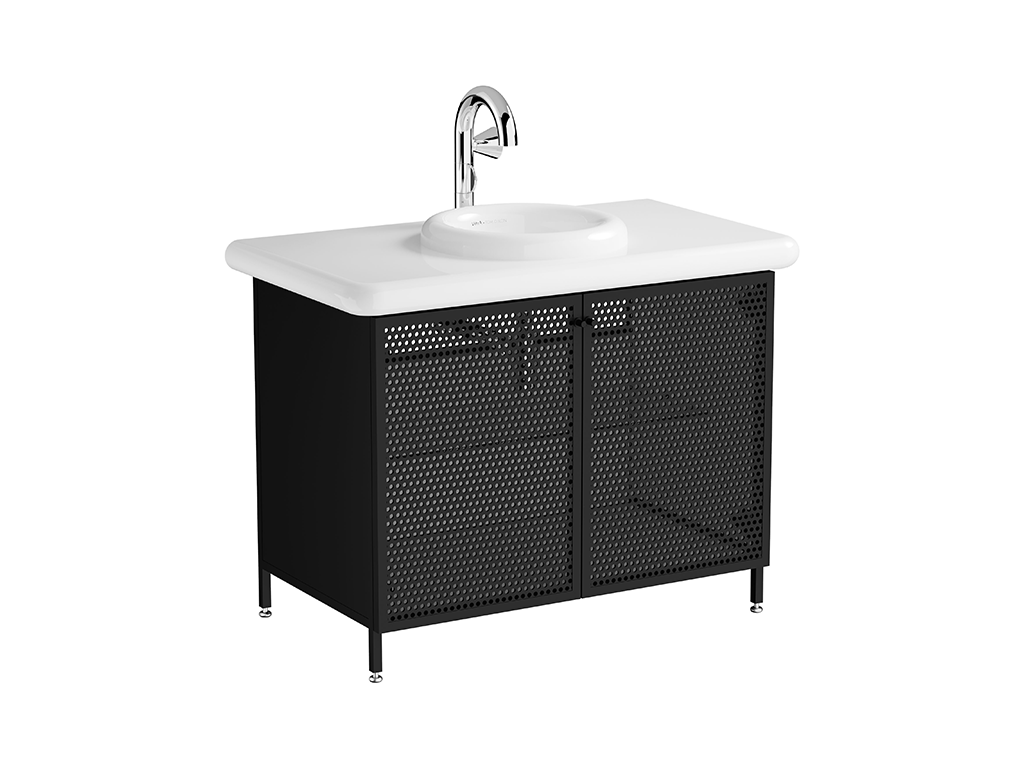 Washbasin Unit 100cm With Metal Doors Ceramic Countertop Vitra - Liquid Series ürün görseli 4