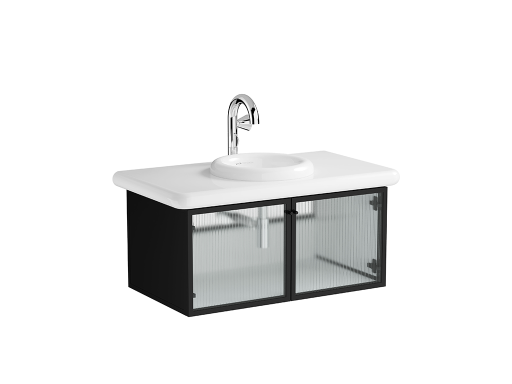 Washbasin Unit 100cm With Glass Doors Ceramic Countertop Vitra - Liquid Series product image 8