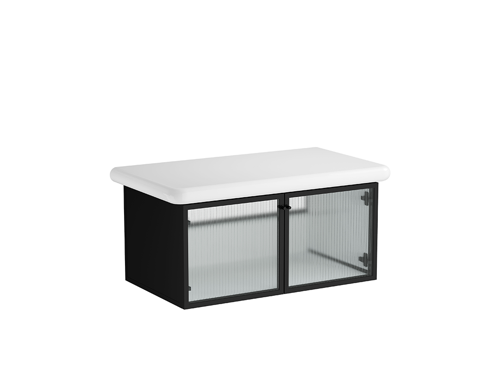 Washbasin Unit 100cm With Glass Doors Ceramic Countertop Vitra - Liquid Series product image 9